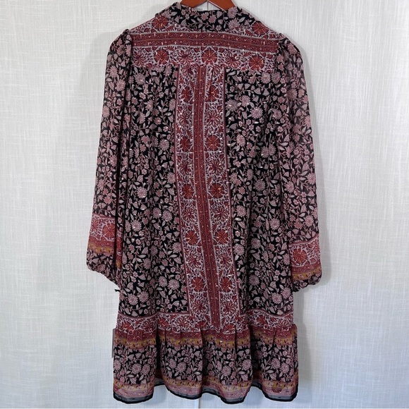 1. State NWT Floral Gold Metallic Button Front Bell Sleeve Boho Dress Sz S - Picture 9 of 12